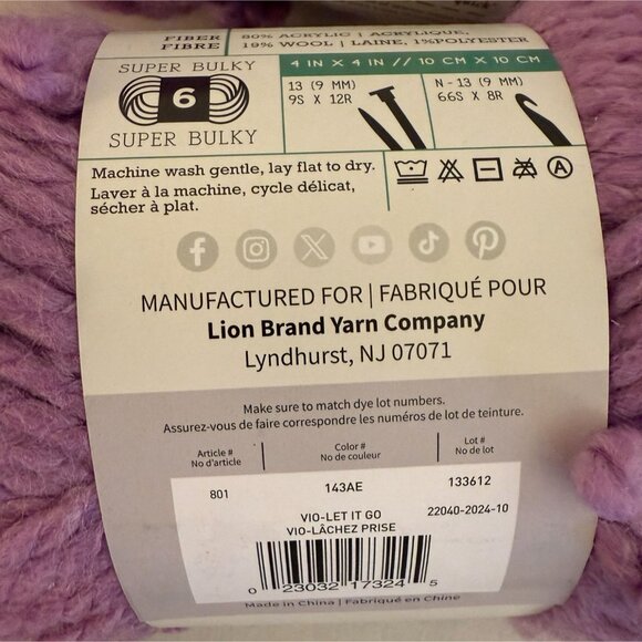 Lion Brand Wool Ease Insta Knit Yarn Super Bulky Violet It Go 122 yd Beginner - Picture 6 of 9